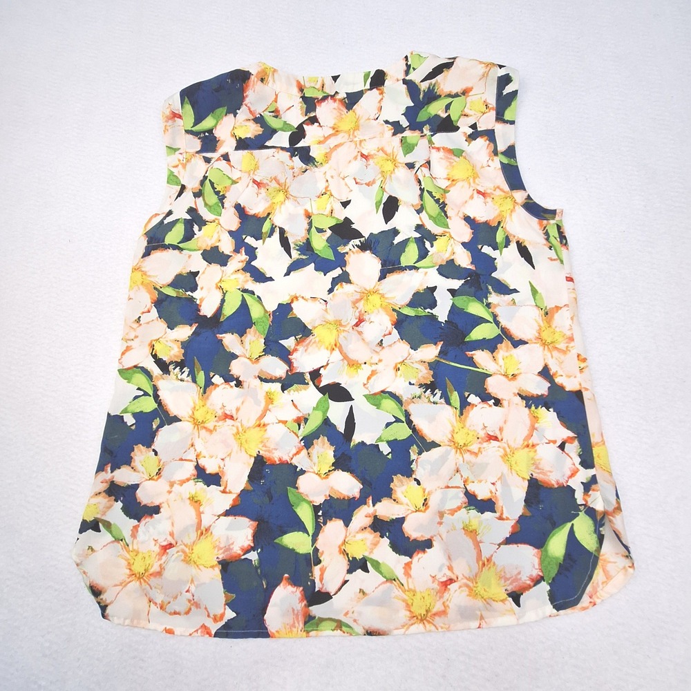 J Crew Floral Blouse Womens Large Blue Orange Sleeveless Shell Summer Top - Picture 2 of 6